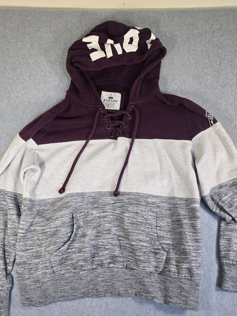Reflex Men's Colorblock Lace-Up Hoodie Sweater - Plum/Grey